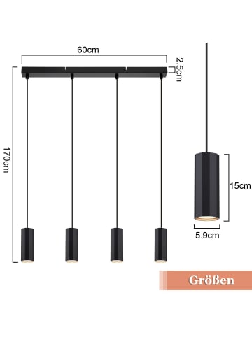 ZMH Pendelleuchte 4-flammige GU10 in Schwarz Modern Metall Sechseckiges Design