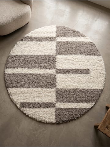 KADIMA DESIGN Teppich Hochflor Shaggy Waschbar Karo WERFEN Strapazierfähig in Beige