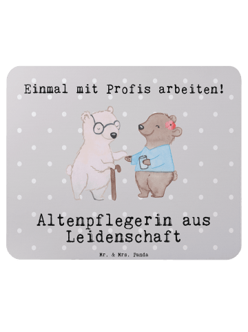 Mr. & Mrs. Panda Mauspad Altenpflegerin Leidenschaft mit Spruch in Grau Pastell