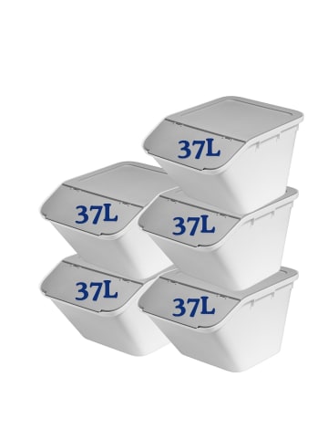 SmartStore 5er-Set Aufbewahrungsbox Collect Stack-it Weiß/Grau 37L