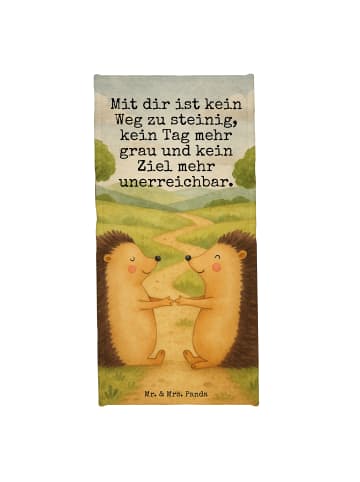 Mr. & Mrs. Panda Badehandtuch Igel Liebe Design mit Spruch in Grau Pastell