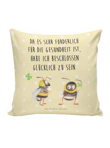 Mr. & Mrs. Panda Sofakissen Hummeln Kleeblatt mit Spruch in Gelb Pastell