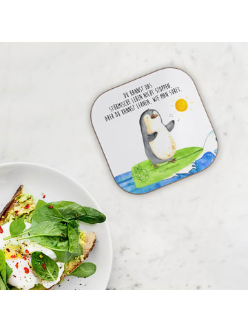 Mr. & Mrs. Panda Untersetzer für Gläser Pinguin Surfer mit Spruch in Weiß