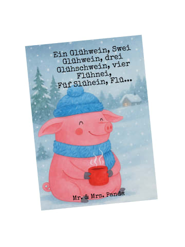 Mr. & Mrs. Panda Postkarte Schweinchen Glühwein Design mit Spruch in Weiß