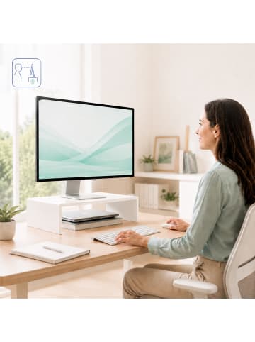 relaxdays Monitorständer in Weiß - (B)35 x (H)10 x (T)20 cm