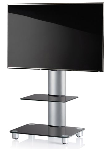 VCM  TV Standfuß Ständer Rack Alu Glas Rollen Tosal ZW in Schwarzglas
