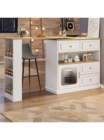 ABRIHOME Ausziehbarer Bartisch mit Stauraum - 360° drehbare Essbar in Weiß