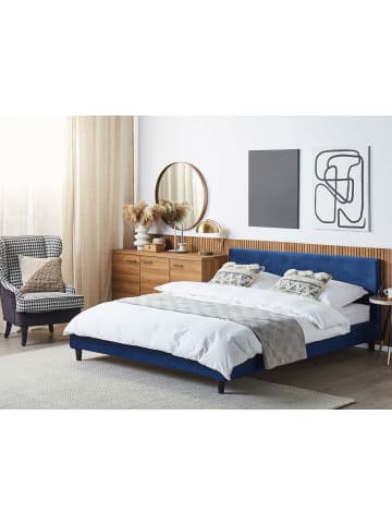 Beliani Doppelbett FITOU in Blau/Dunkler Holzfarbton - (W) 190 x (H) 87 x (L) 214 cm