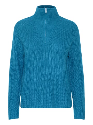b.young Grobstrick Pullover Troyer Sweater mit Reißverschluss Kragen in Blau