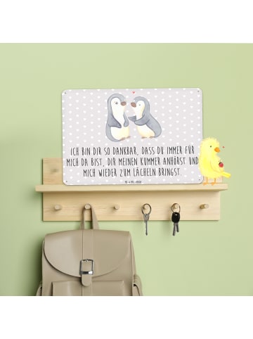 Mr. & Mrs. Panda Retro Blechschild Pinguine trösten mit Spruch in Grau Pastell