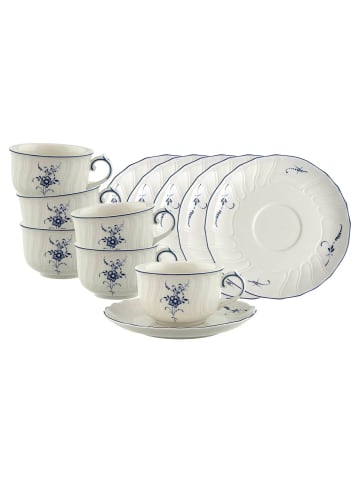 Villeroy & Boch 6er Set Teetassen mit Untertassen Vieux Luxembourg in 150 ml in weiß-blau
