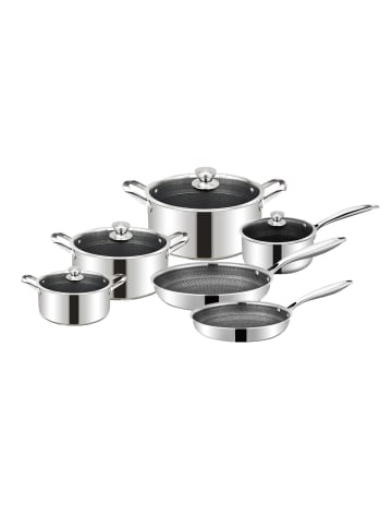 Cheffinger 10 tlg Massiv Edelstahl Koch Set Wabenstruktur Induktion Pfanne Top in Silber