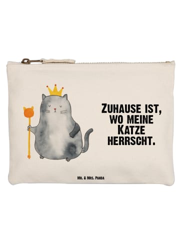 Mr. & Mrs. Panda Schminktasche Katze König mit Spruch in Weiß