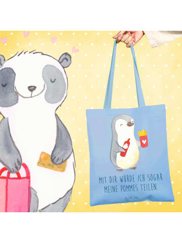 Mr. & Mrs. Panda Tragetasche Pinguin Pommes mit Spruch in Sky Blue