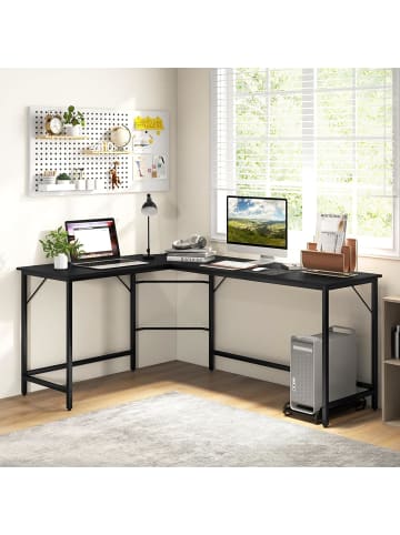 COSTWAY L-förmiger Schreibtisch 168x125x74,5cm in Schwarz