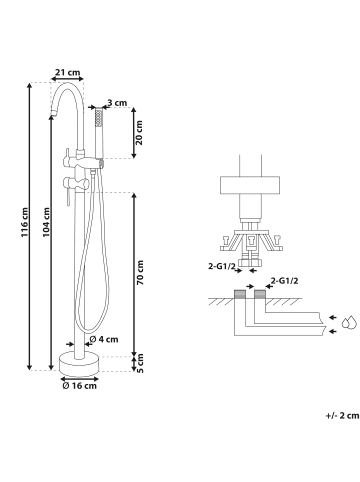 Beliani Wannenarmaturen TUGELA in Schwarz/Gold - (W) 21 x (H) 116 x (L) 16 cm