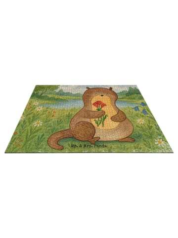Mr. & Mrs. Panda Puzzle Otter Blumenstrauß Design ohne Spruch in Weiß