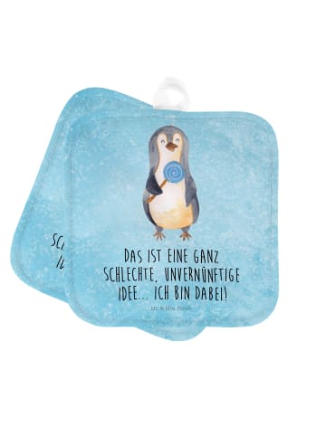 Mr. & Mrs. Panda 2er Set Topflappen  Pinguin Lolli mit Spruch in Eisblau