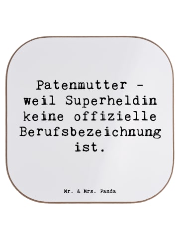 Mr. & Mrs. Panda Untersetzer Patenmutter Superheldin mit Spruch in Weiß