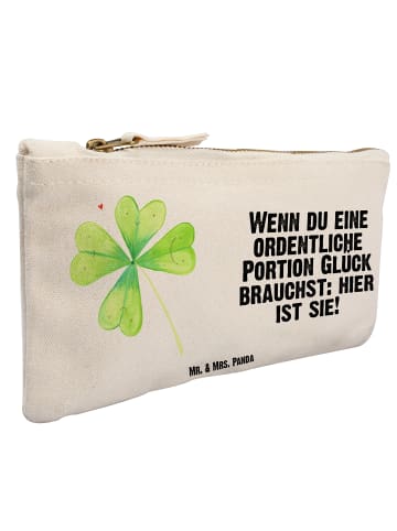 Mr. & Mrs. Panda Kosmetiktasche Blume Kleeblatt mit Spruch in Weiß
