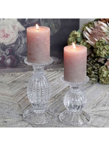Chic Antique Kerzenhalter mit Perlkante Glas Klar 14x10 cm
