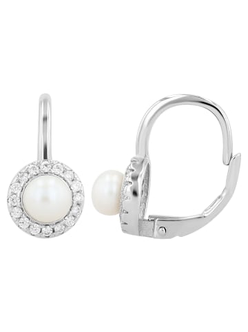 Adeliás Damen Ohrringe – Klappcreole aus 925 Silber mit Süßwasserperle in silber