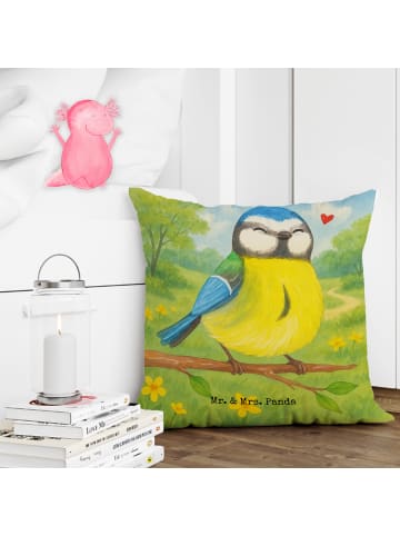 Mr. & Mrs. Panda 40x40 Kissen Vogel Blaumeise Design ohne Spruch in Weiß