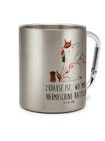 Mr. & Mrs. Panda Henkelbecher Einhorn Näherin mit Spruch in Silber