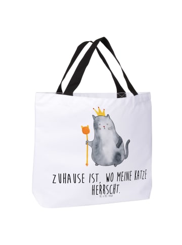 Mr. & Mrs. Panda Strandtasche Katze König mit Spruch in Weiß