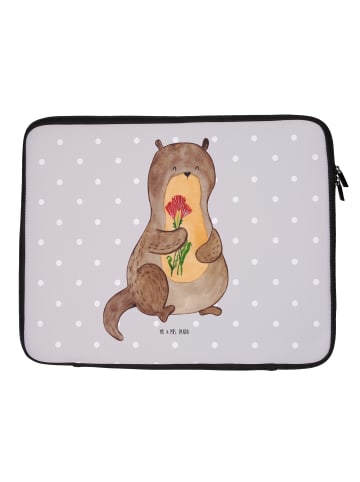 Mr. & Mrs. Panda Notebook Tasche Otter Blumenstrauß ohne Spruch in Grau Pastell