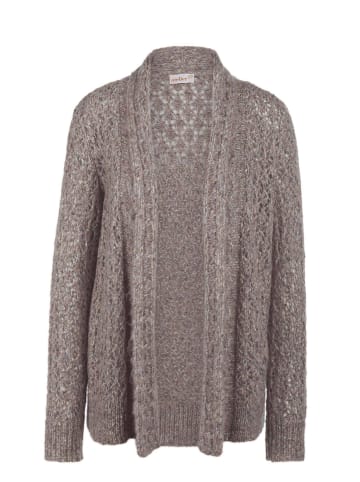 GOLDNER Kurzgröße:  Trageangenehme offene Strickjacke in taupe / melange