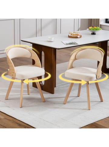 ABRIHOME Esszimmerstuhl in Weiß drehbar mit Kissen geschwungener Rückenlehne