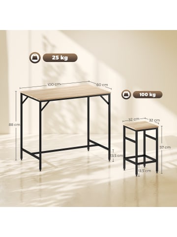 HOMCOM Bartisch-Set-100L x 60B x 88H cm-Eiche