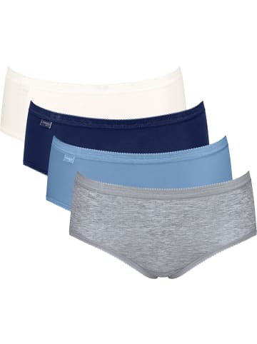 Sloggi Baumwolle, Single-Jersey Hüftslip 4er-Pack Basic+ in marine/weiß/hellgrau meliert/blau
