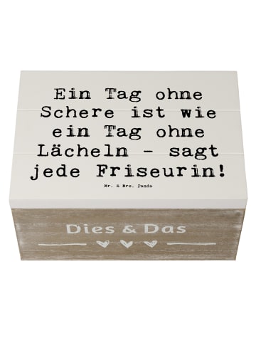 Mr. & Mrs. Panda Holzkiste Spruch Friseurin Schere mit Spruch in Weiß