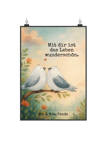 Mr. & Mrs. Panda Poster Turteltauben Liebe Design mit Spruch in Weiß