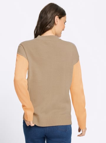 Sieh an! Langarm-Pullover in beige-anthrazit-gemustert