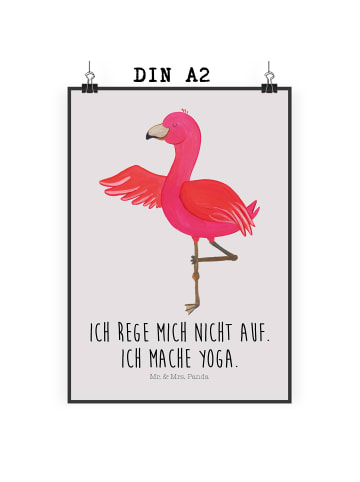 Mr. & Mrs. Panda Art Print Flamingo Yoga mit Spruch in Grau Pastell