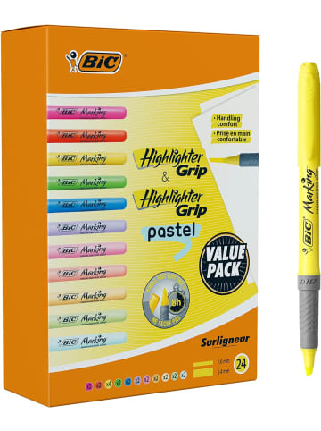 Bic Highlighter, Textmarker, 24er Pack, in verschiedenen Farben inkl. Pastell, mit K