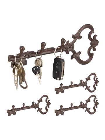 relaxdays 4 x Schlüsselbrett in Braun - (B)33 x (H)12,5 x (T)4,5 cm
