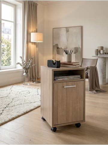 KADIMA DESIGN Rollcontainer OSSOLA, weiß/Sonoma, mit Ablagefach und Rollen in Beige
