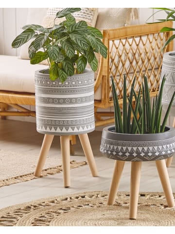 Beliani Outdoor Blumentopf NAUSA in Grau/Weiß/Braun - (W) 30 x (H) 55 x (L) 30 cm