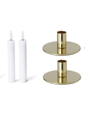 Novaliv Novaliv 2er-Set Kerzenhalter Metall rund Gold 10x5cm mit LED-Stabkerze in Gold