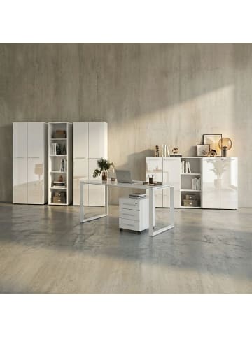 KADIMA DESIGN Büro-Set 8-tlg, Glas Abschließbar Modern Büromöbel in Weiß