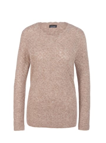 GOLDNER Kurzgröße:  Femininer Ajourpullover aus Melange in taupe / melange
