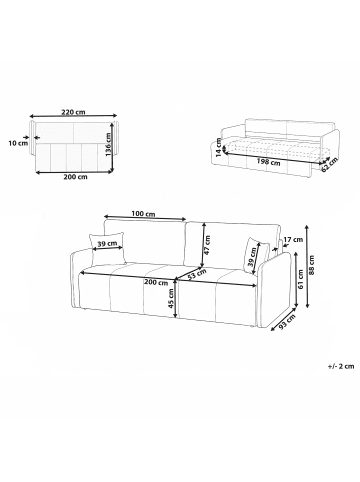 Beliani Schlafsofa EGGE in Blau - (W) 220 x (H) 88 x (L) 93 cm