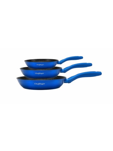 Cheffinger 3tlg Pfannenset Induktion Bratpfanne ø20-24-28cm in Blau