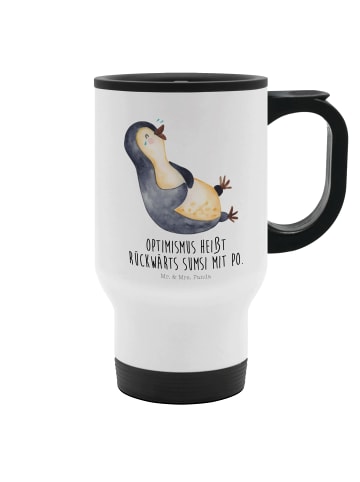 Mr. & Mrs. Panda Kaffeebecher Pinguin Lachen mit Spruch in Weiß