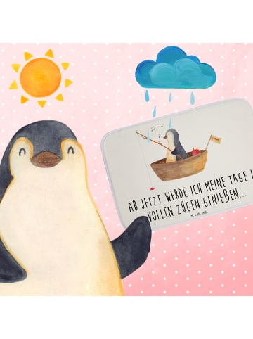 Mr. & Mrs. Panda Badteppich Pinguin Angelboot mit Spruch in Weiß