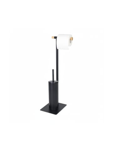 relaxdays WC-Garnitur in Schwarz/Natur - (B)18 x (H)67 x (T)21 cm